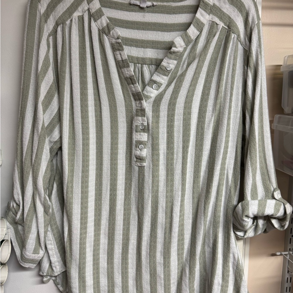 Striped Green and White Women's Top